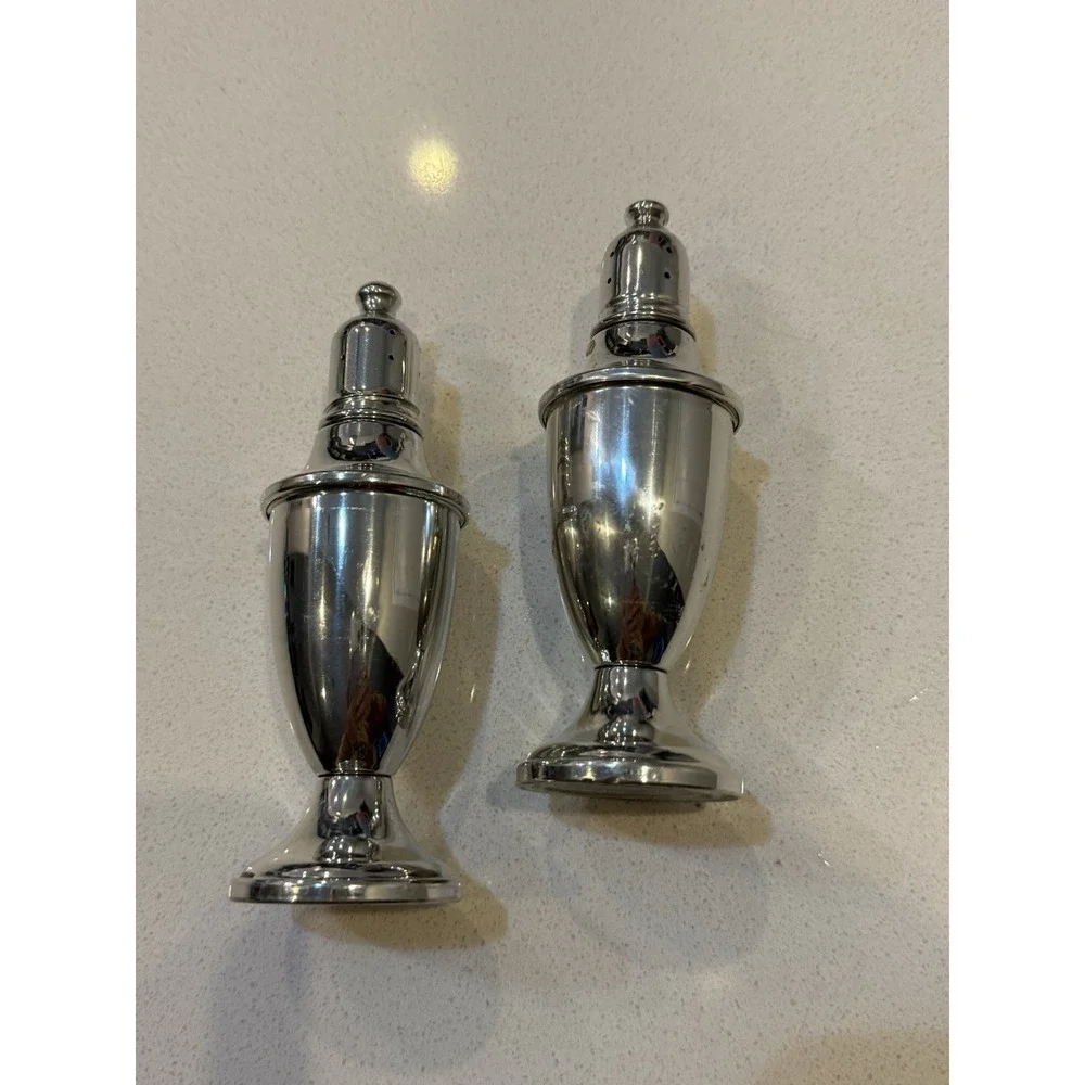 Vintage WEB Pewter Silver Weighted Salt & Pepper Shakers